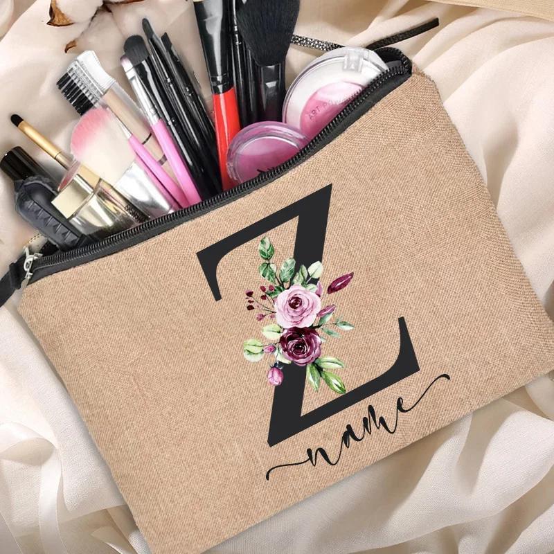 Personalized Linen Makeup Bag Able Women's Travel Shopping Beauty Portable Single Party Decoration Gift
