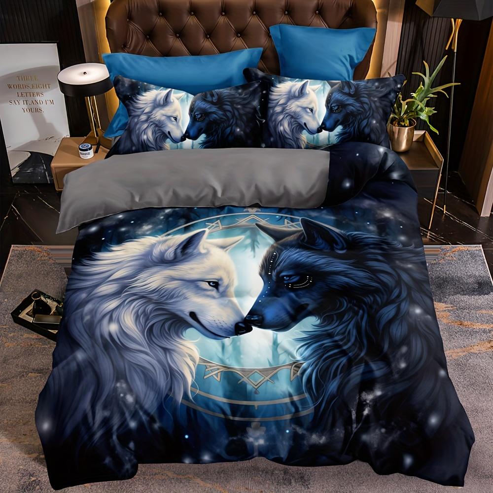 

Wolf Pattern Duvet Cover Set-Animal Print Breathable All-Season Zipper Closure, Woven Sanded Polyester Fabric, Digital Printing EU Twin(135x200cm)