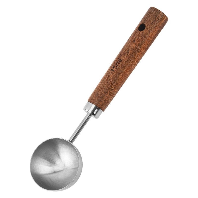 304 Stainless Steel Measuring Spoons with Walnut Handle and Scale - For Coffee, Baking, and Milk Powder