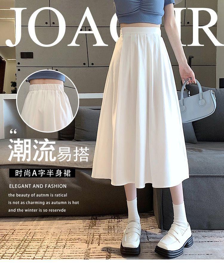 White pleated skirt women's summer drooping feeling thin skirt new A-shaped skirt medium and long high-waisted umbrella skirt tide