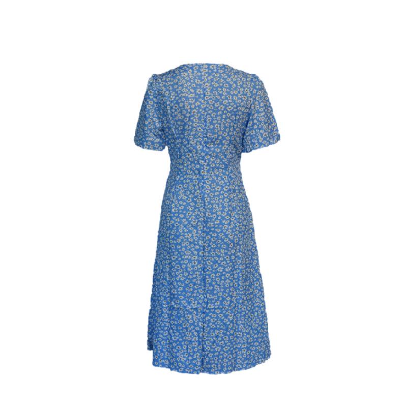 Pastoral Floral V-Neck Puff Sleeve Slimming Long Dress