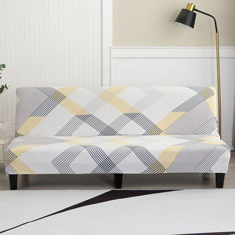 Floral Printed Armless Futon Slipcover Stretch Sofa Bed Slipcover Furniture Protector Without Armrests with Elastic Bottom 1pc