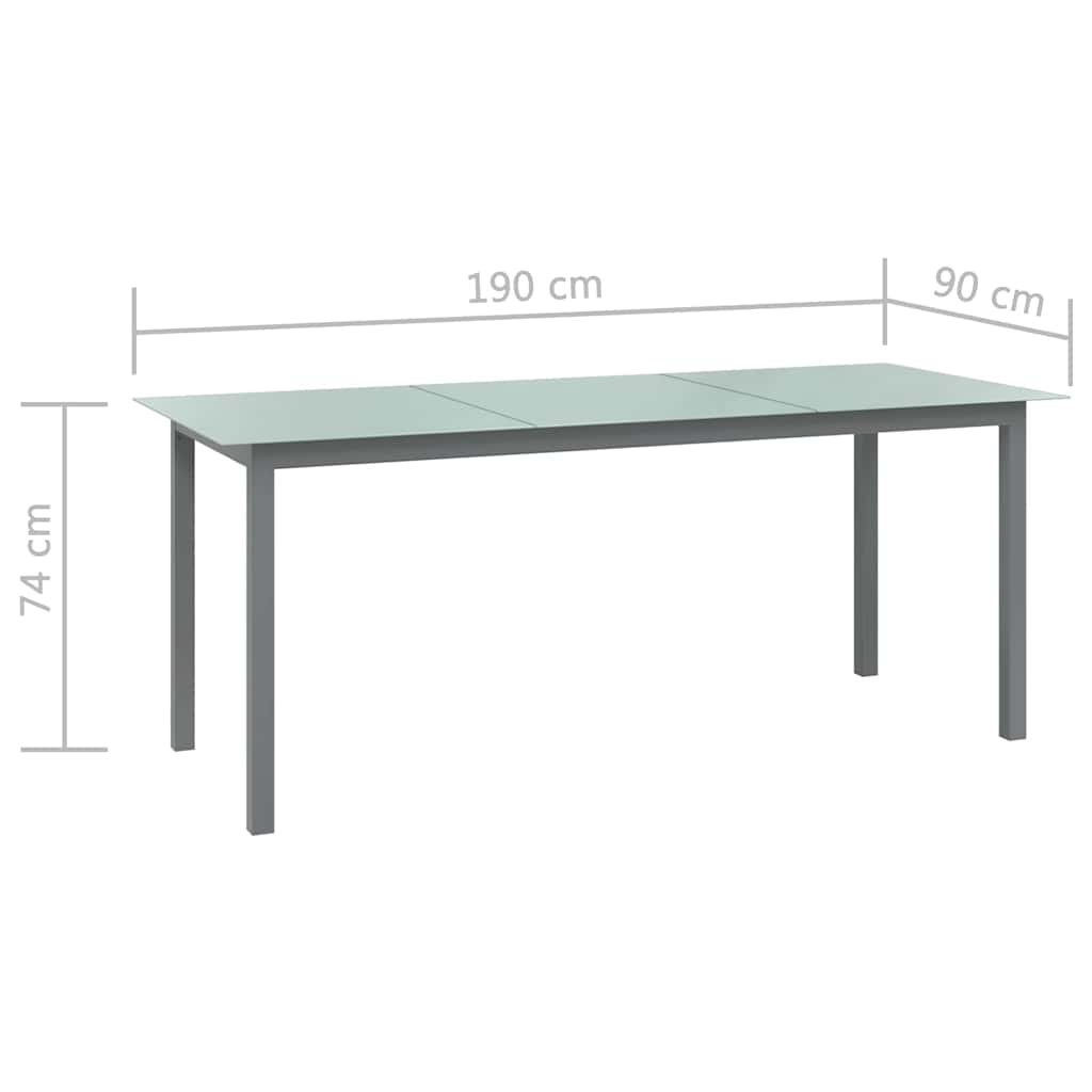 vidaXL Gartentisch Hellgrau 190x90x74 cm Aluminium und Glas