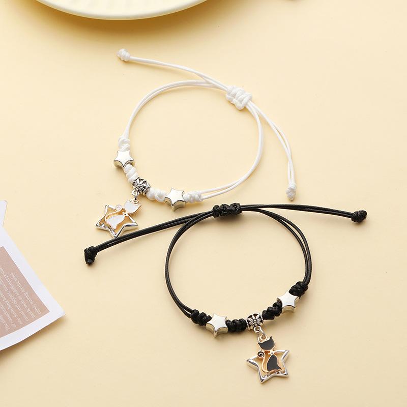 Creative Couple Black and White Bracelet Cutout Love Bracelet Braided Push Pull Bracelet Pull-Out Bracelet Adjustable Bracelet