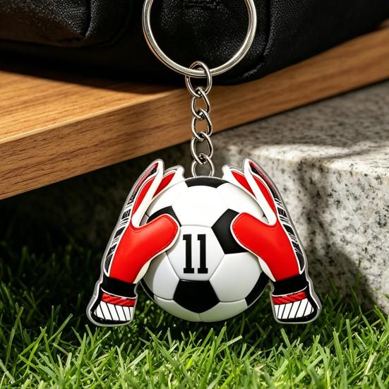 Metal Hanging Ring Keychain Pendant 2D Acrylic Football Design Clear Pattern Key Ring Backpack