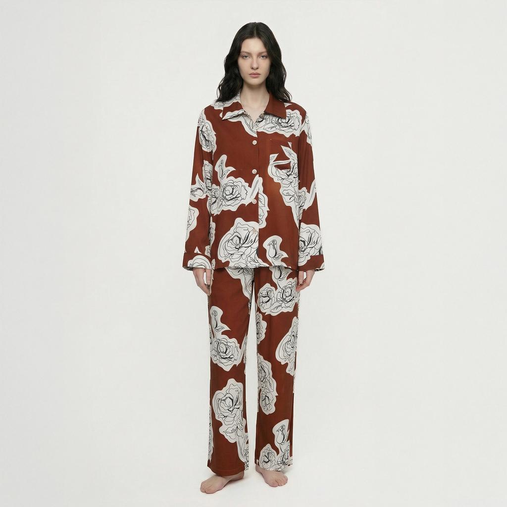 New pajamas women's spring and autumn cotton long-sleeved trousers casual cardigan lapel loungewear can be worn outside TZ1119