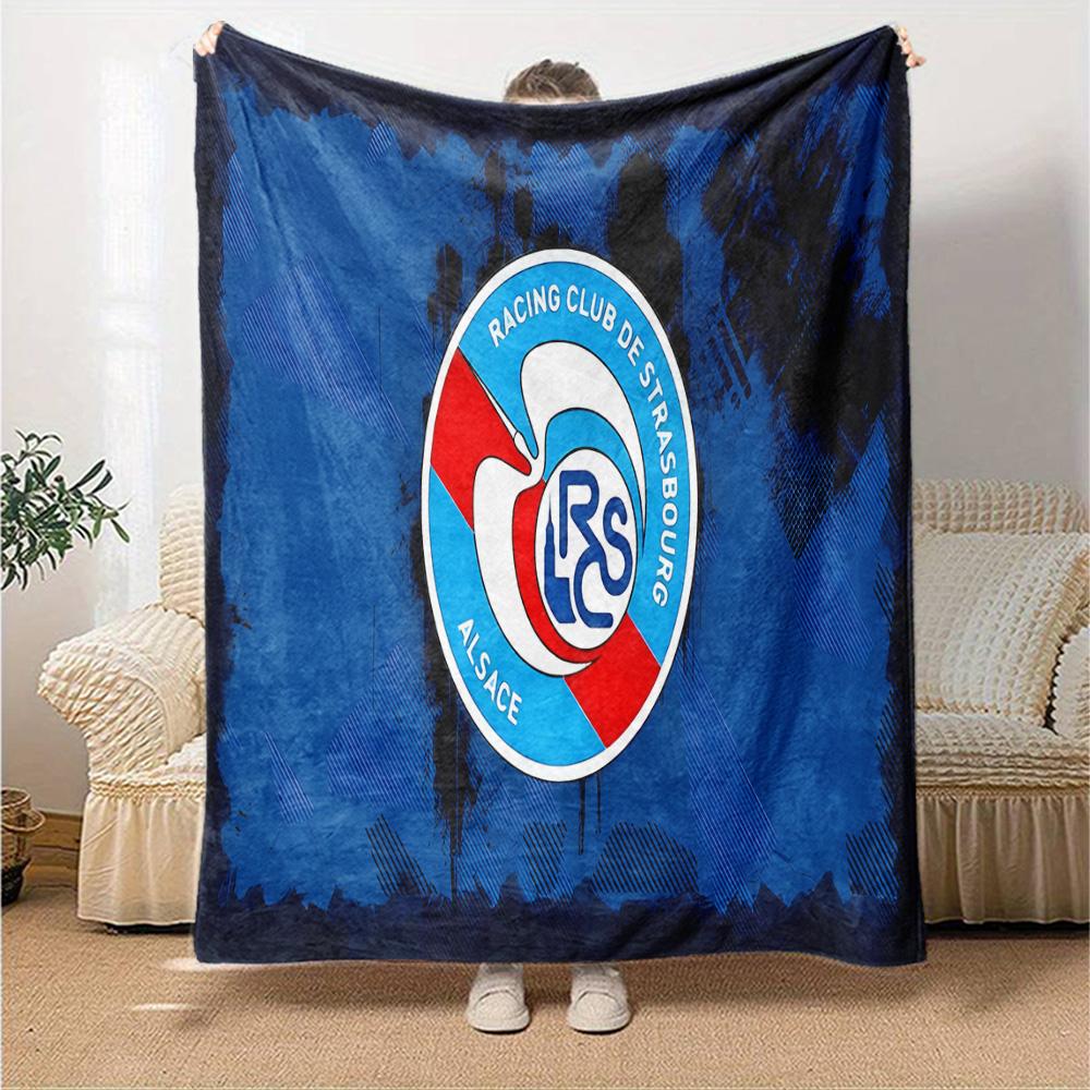 Racing Club Strasbourg Crest Flannel Blanket, Soft Polyester, Modern Design, All-Season for Camping, Travel, Gifts for Holidays or Birthdays