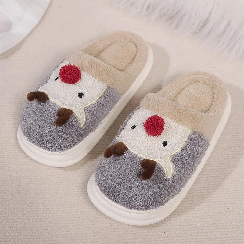 Women s Christmas Elk Cotton Slippers Winter Home Short Plush Warm Slippers Couple Models House Bedroom Slides Woman Shoes 36-37 3776₽