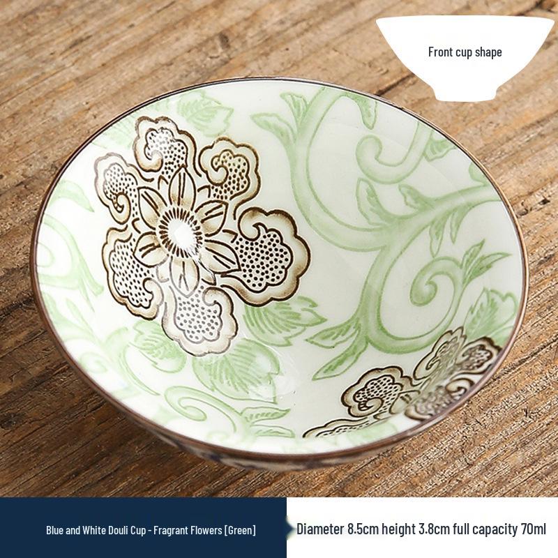 Two-Color Blue & White Porcelain Douli Teacup - Ceramic Kung Fu Master Cup, Japanese Tasting Bowl, Single Tea Cup.