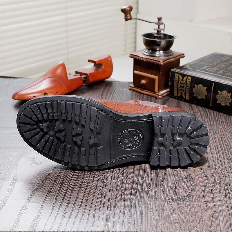 British Style Chelsea Boots Men'S Platform Cowhide Leather Shoes High Top One Pedal Big Head Short Boots Round Head Leather Breathable