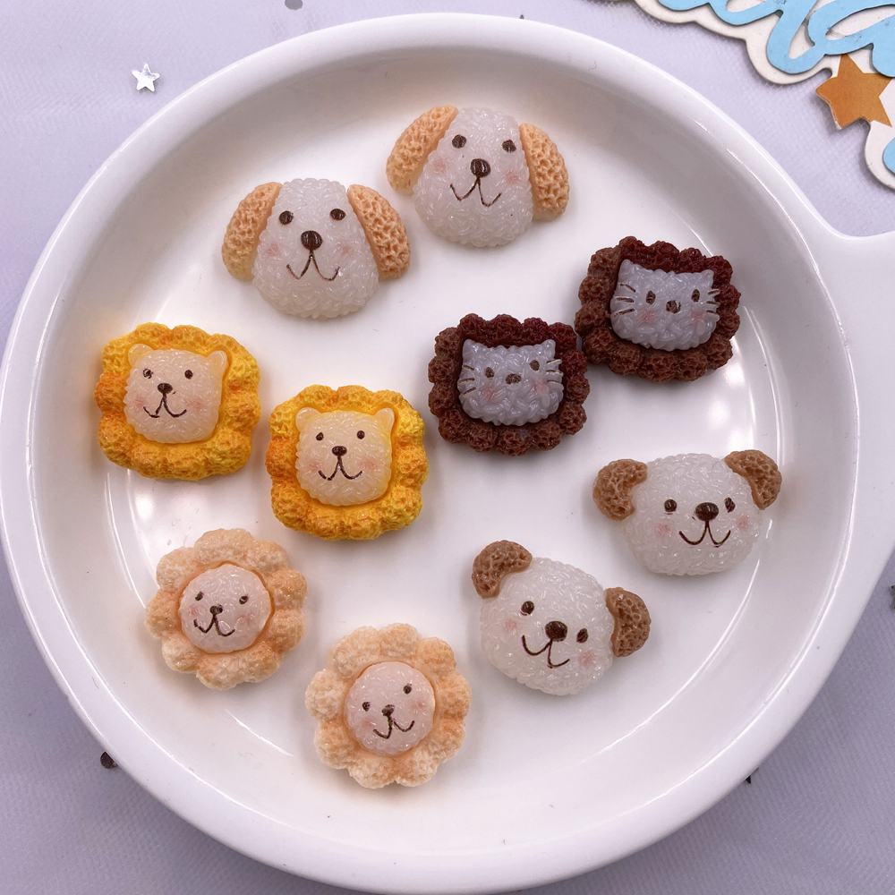 10pcs Mixed Resin Kawaii Colorful Dog Cat Head Figurines Flat back Cabochon Stone DIY Scrapbook Decor Jewelry Crafts Accessories