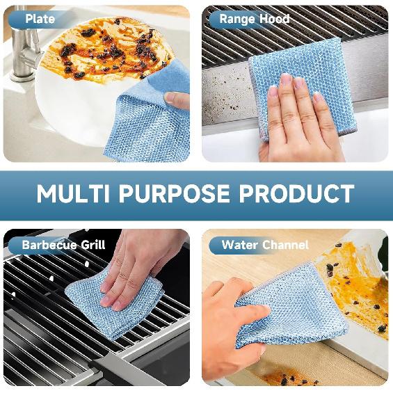 10PCS Upgrade Wire Dishwashing Rag, Non-Scratch, Wet and Dry, Double Layer, Multipurpose Wire Dishwashing Rags for Kitchen, Sinks, Cookware, Stove,