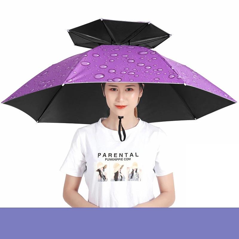 

Rain Umbrella Hat Foldable Sun Shade Waterproof Fishing Headwear Cap Beach Head Hats Double-Layer UV Protection Sunscreen