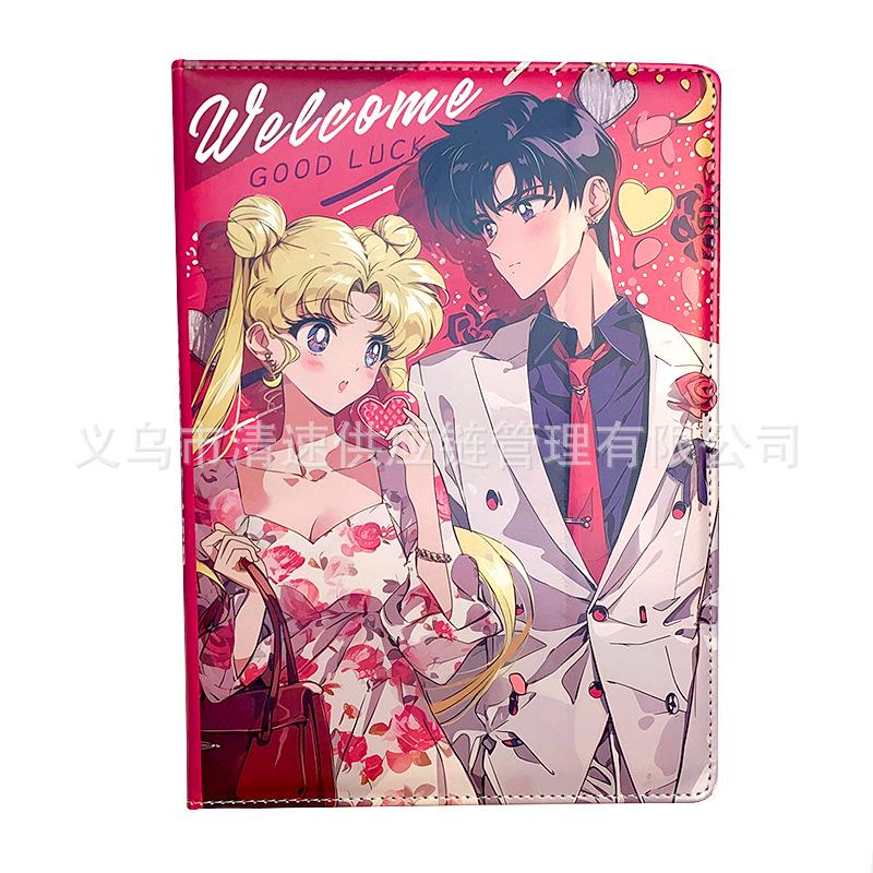 B5 Rose Red Anime Couple Notebook - Leather Cover, Cute Girl Design, Hardcover Diary A-281