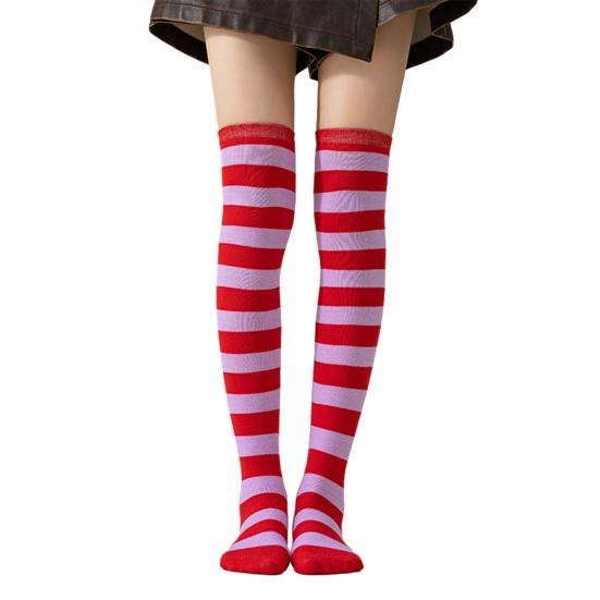 Striped Thigh High Socks Women Colorful Over-the-Knee Socks Retro Stretchy Thigh Highs for Girls Cosplay Lolita Costume