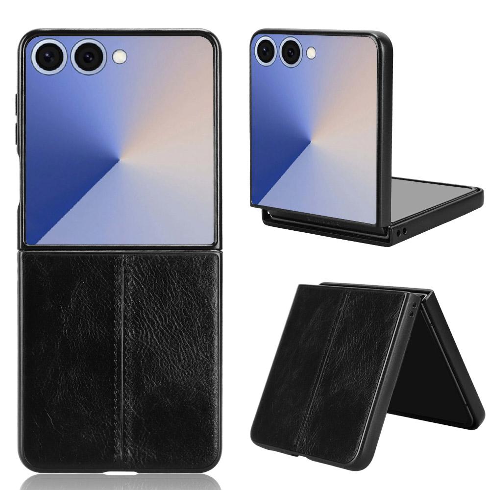 

For Samsung Galaxy Z Flip7 5G Case Stitching Line PU Leather Coated PC Phone Cover Black