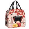 Custom Japanese Girl Sakura Kokeshi Doll Lunch Bag Men Women Warm Cooler Insulated Lunch Box for Kids School Children