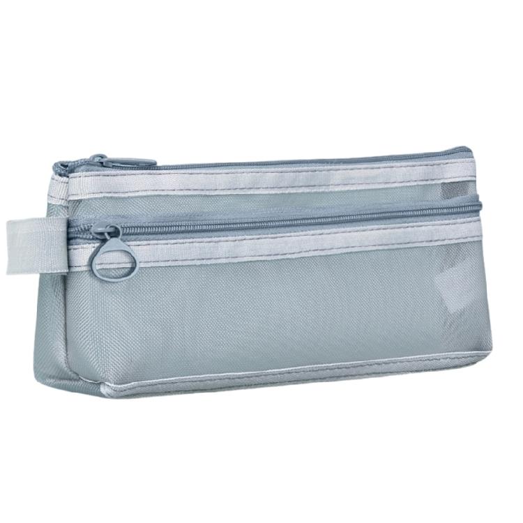

High Capacity Pen Bag Clear Mesh Pencil Case Double Layered Pen Organizers Art Supplies Organizers Travel Cosmetic Bag серый