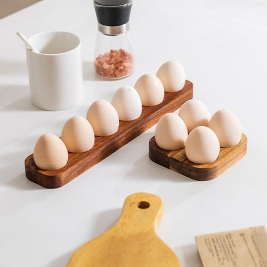 Wooden Egg Holder Rustic Egg Tray 4 or 6 Slots Countertop Egg Organizer for Kitchen Refrigerator Dining Table