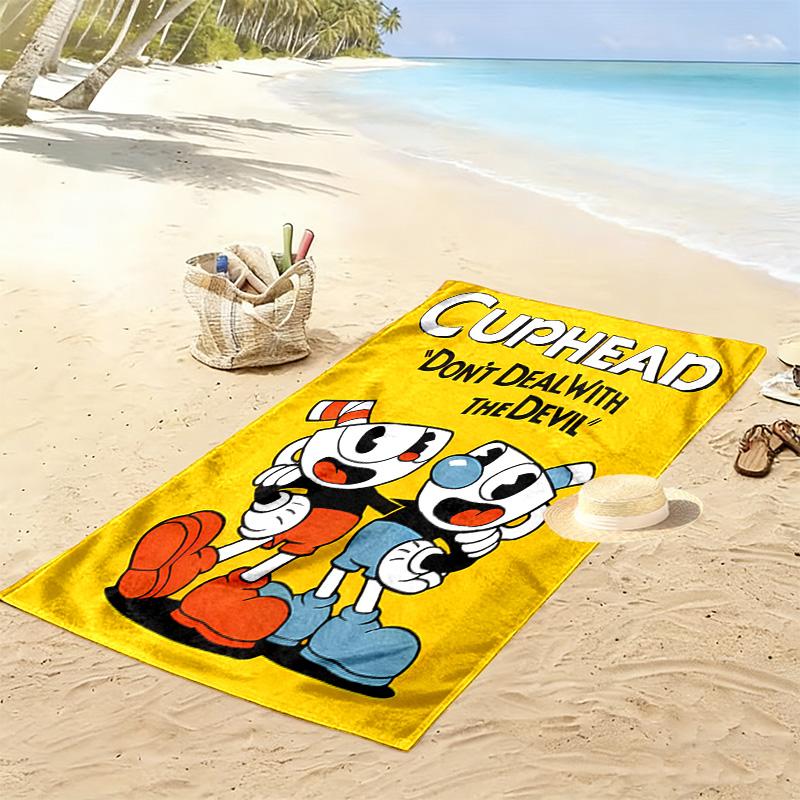 Cuphead Print Beach Towel, Large Soft Quick Dry Towel for Beach Camping Swimming