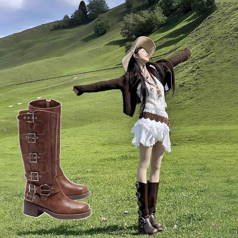 Maillard Western Cowboy Boots Women's 2025 New Spring and Autumn Coarse Heel Boots But Knee High Martin Boots