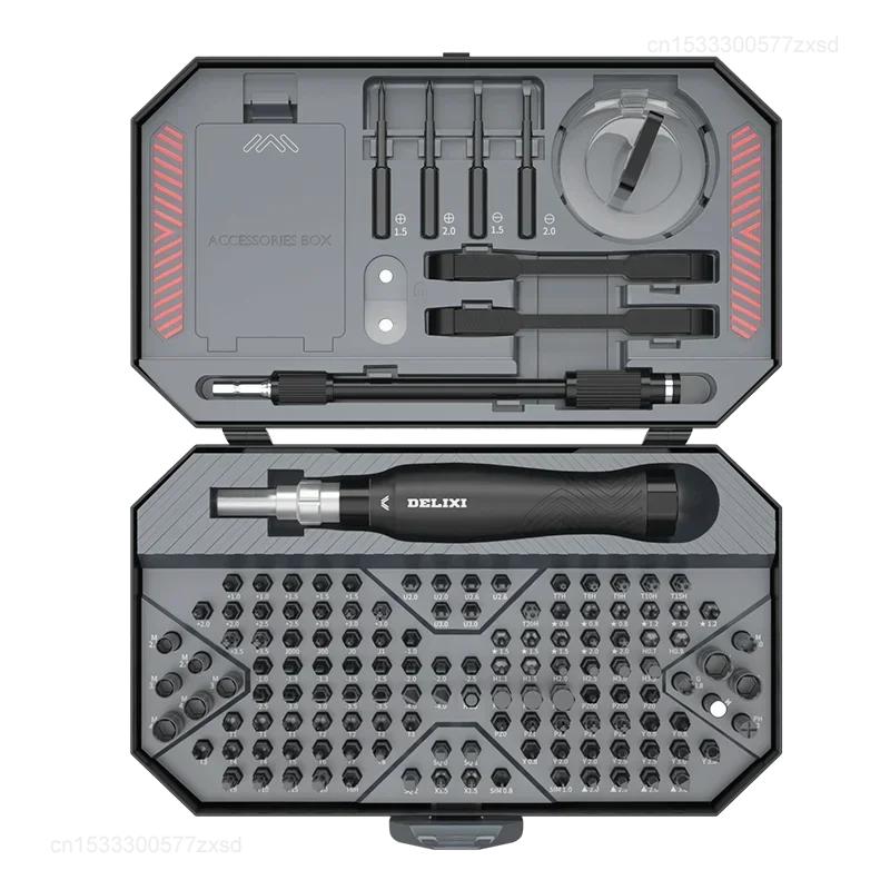 

DELIXI Набор отверток 145 в 1 с ящиком для хранения Прецизионные магнитные биты для ремонта мобильных телефонов Набор отверток чёрный
