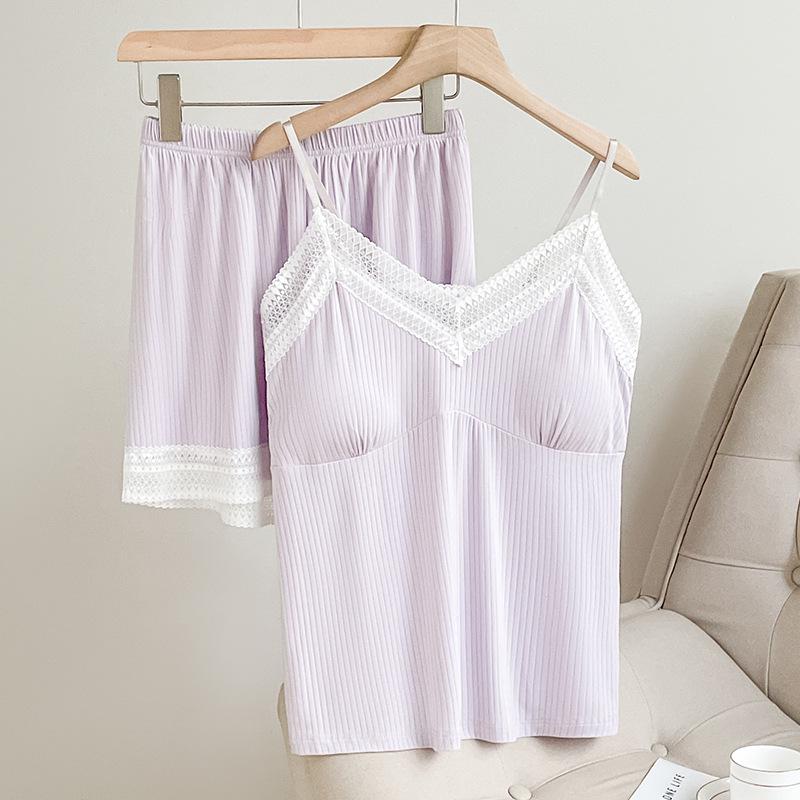 

2025 Pure Desire Women s Summer Pajama Set: Lightweight Camisole and Shorts with Chest Pads, Versatile for Indoor and Outdoor Wear. One Size