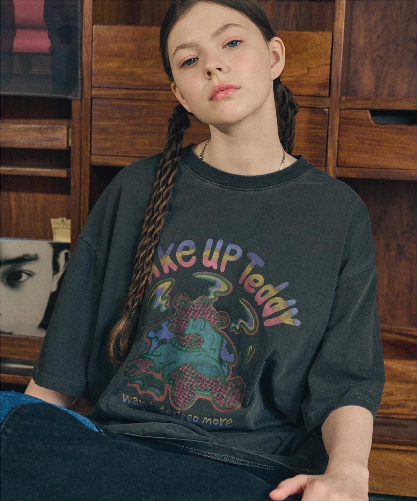 CPGN STUDIO Wake Up Teddy Pigment Short Sleeve T-Shirt Smoke Black