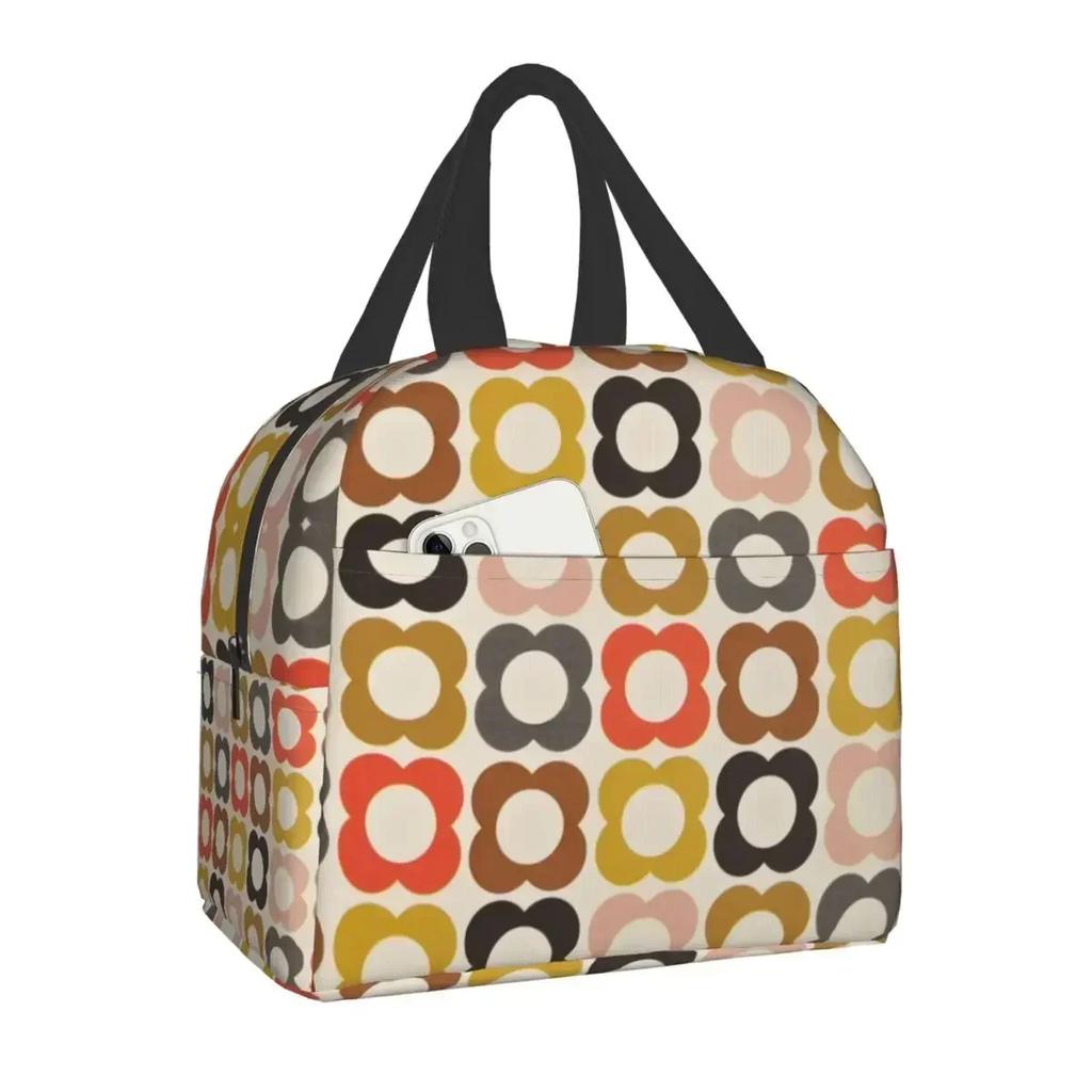 Pink Grey Gold Geometric Abstract Pattern Insulated Lunch Bag for Women Geometry Portable Thermal Cooler Food Lunch Box for Work