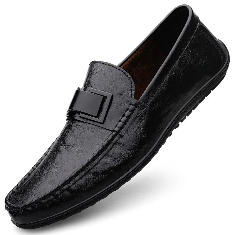 Fashion High-quality Punching Loafers Leather Mens Shoes Dress Shoes Slip-on Formal Shoes Male Wedding Flats Casual Business Footwear