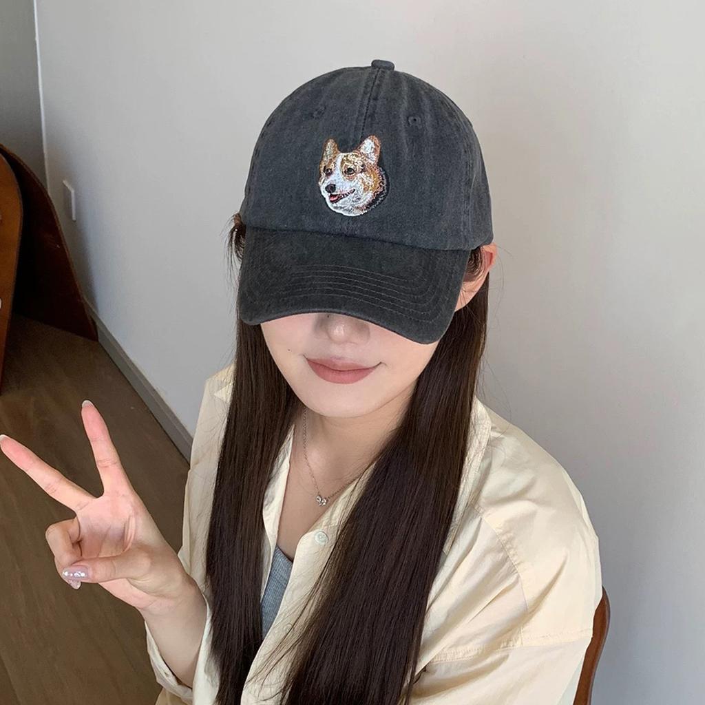 Cute Retro Puppy Embroidered Baseball Cap Men'S And Women'S Sunshade Simple Street Personality Cap
