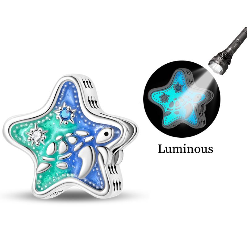 925 Silver Luminous Sea Star Turtle Shell Charms Bead Dangle For Women Fine DIY Birthday Jewelry Gifts