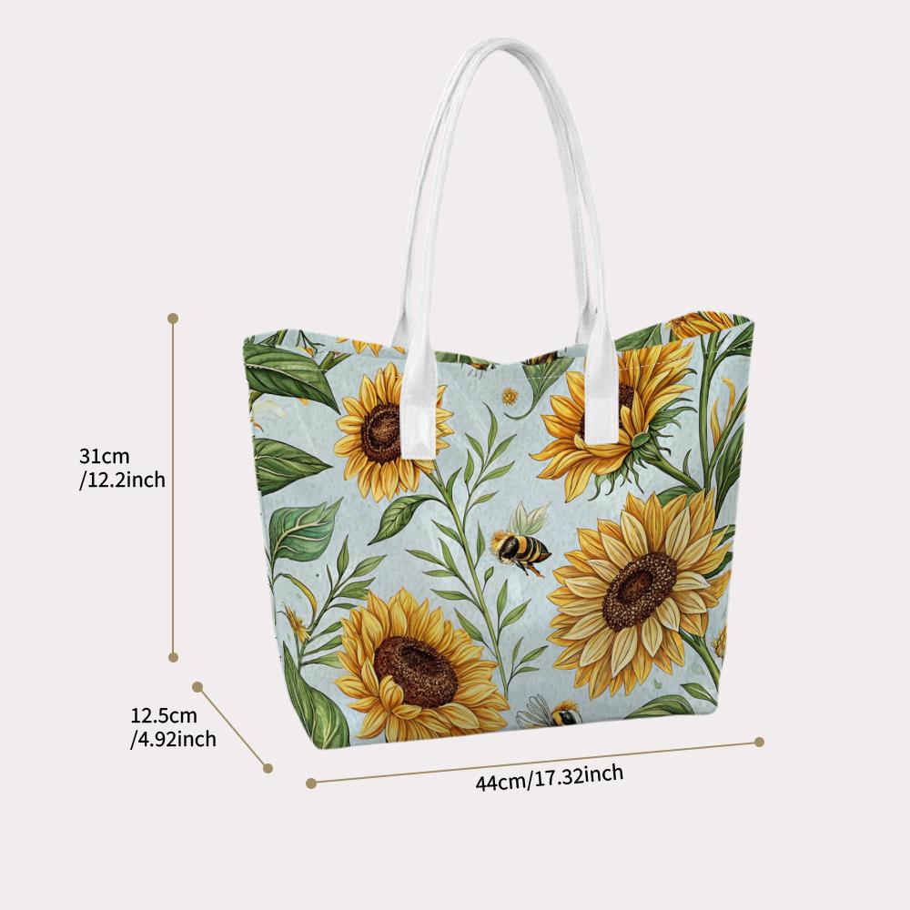 Sunflower Bee Print Tote Bag Fashion Casual Daily Shoulder Handbag