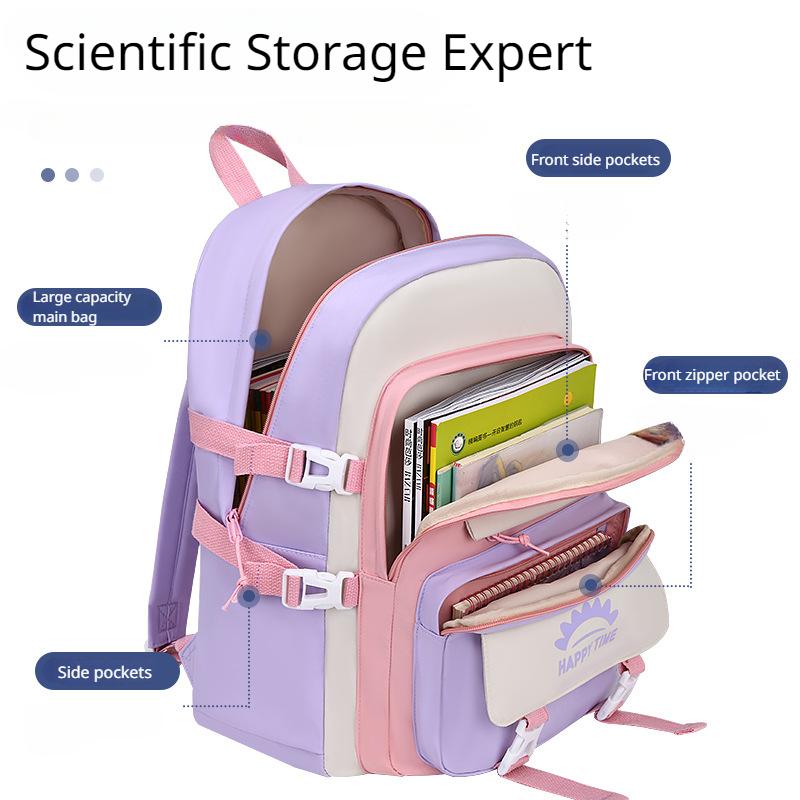 Frische Patchwork-Handtasche im College-Stil, superleichter Rucksack zum Schutz der Wirbelsäule, niedliche Cartoon-Schultasche für Mädchen und Jungen