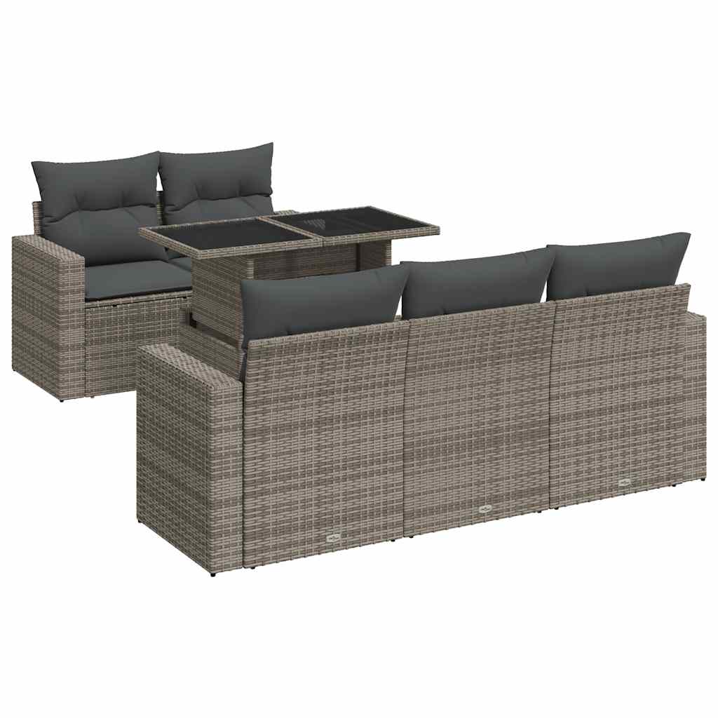 Vidaxl 6-Cz. Set di Mobili da Giardino con Cuscini, Grigio, Polyrattan