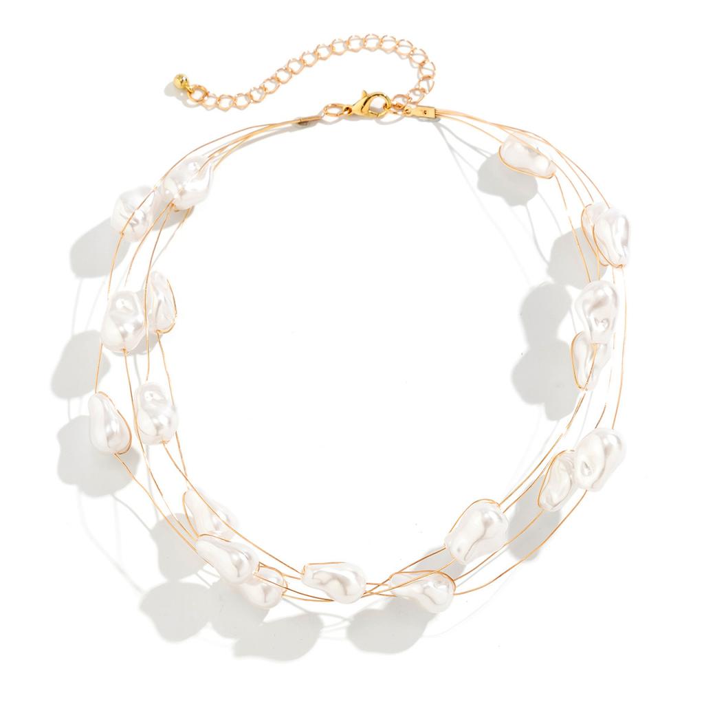 Niche Vintage Beaded Collarbone Chain Baroque Faux Pearl Necklace For Women