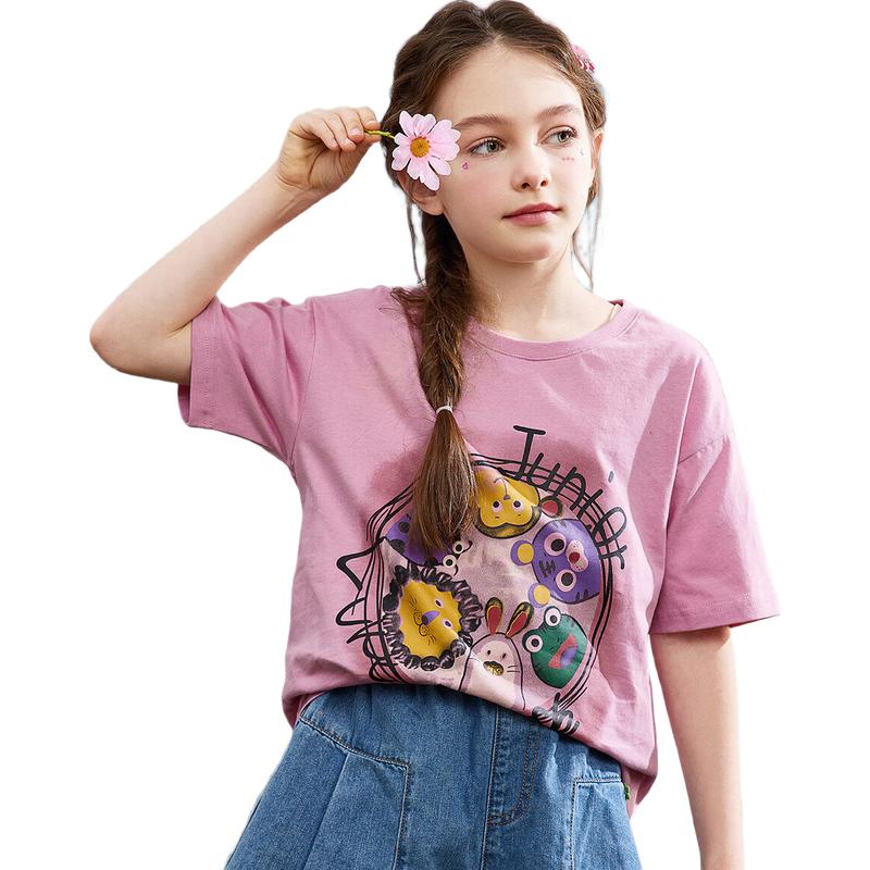 

ASK JUNIOR Girls Pure Cotton Drop Shoulder Short Sleeve T-Shirt 160