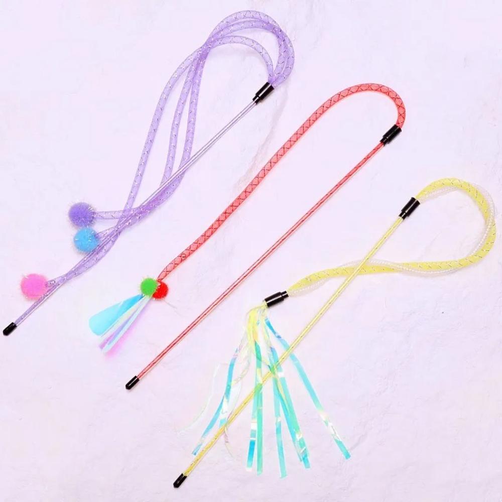 2pcs/3pcs Cat Toys Tassel Cats Teaser Stick Interactive Cat Toy with Bell Colorful Ball Cats Toy Elastic Mesh Kitten Toys