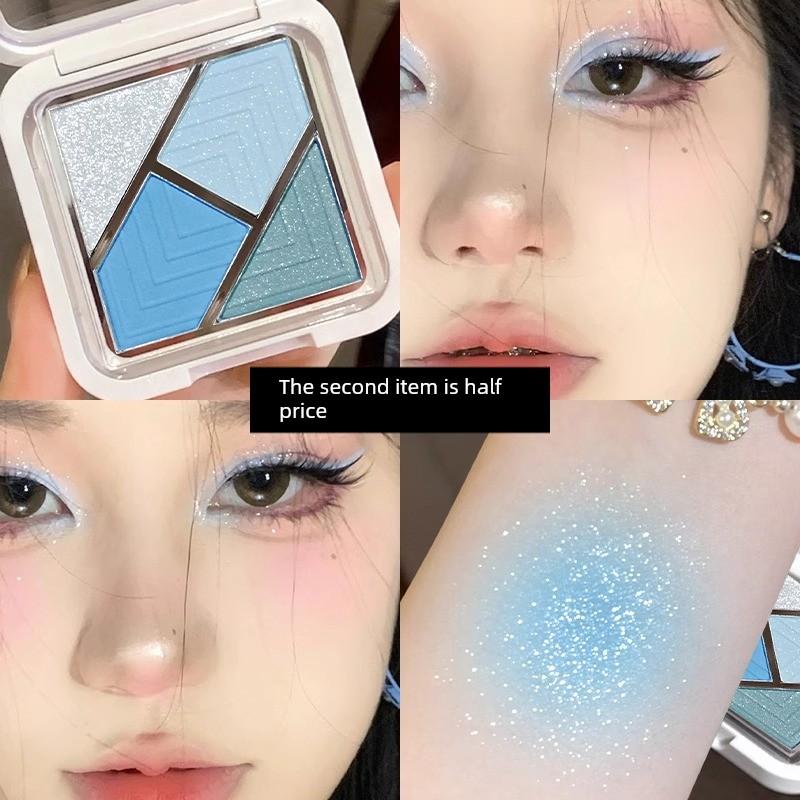 2024 New Arrival Four-Color Low Saturation Mint Green Glacier Blue Eye Shadow Plate Pearl Thin and Glittering Summer Cheap Niche Style