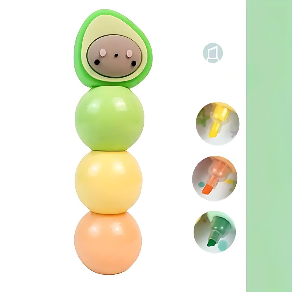 1 Stück 3 Farben Niedliches Avocado-Themen-Highlighter-Set für Schüler - Lustige Cartoon-Graffiti-Marker.