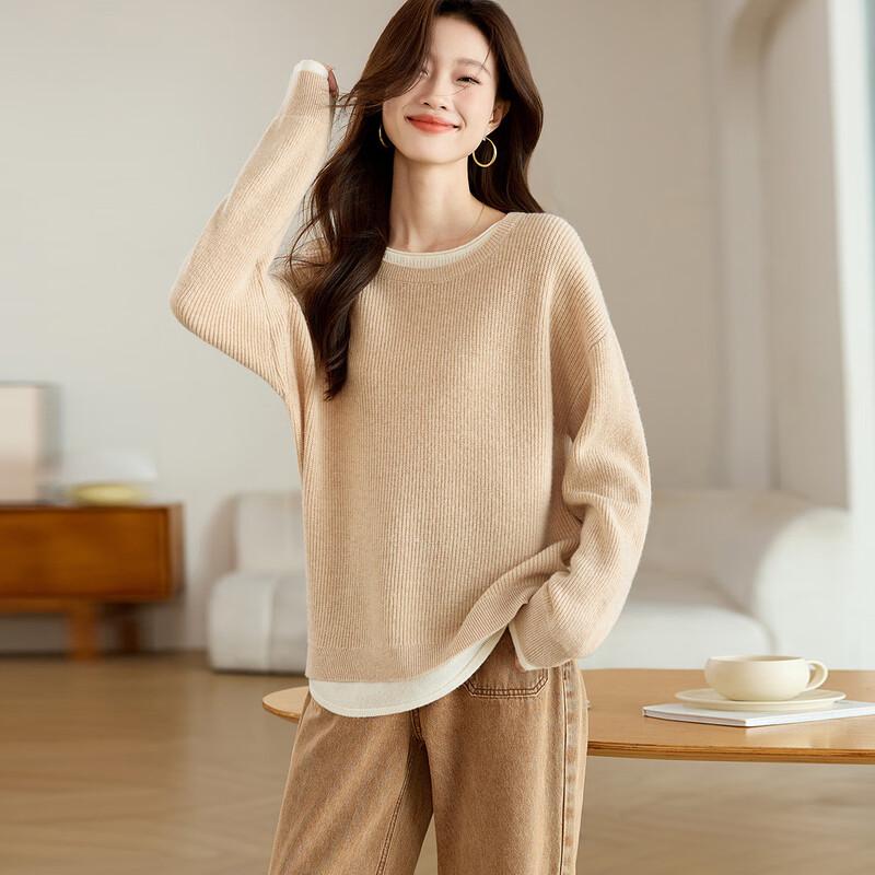 Srcr Women's Thick 100% Wool Faux Two-Piece Knit Sweater