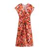 Fashion Style 2024 Spring New Arrival Women's Clothing Fashion Vacation Casual Style Draped V Neck Long Printed Dress 1215428