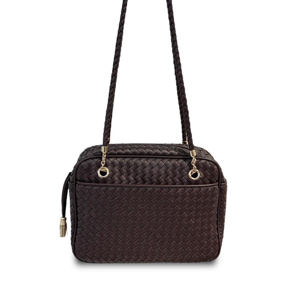 New Leather Woven Camera Bag Tofu Bag Niche Retro Boston Women's Bag Cross-border Fashion Shoulder Messenger Bag
