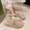 Internet celebrity fluffy slippers women's 2025 autumn new outer wear thick-bottomed versatile velvet warm non-slip one-word cotton slippers