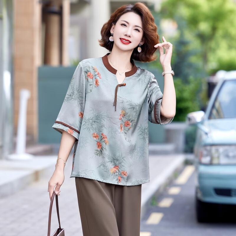 New Chinese Style Mom Summer Short Sleeve Top & Skirt Set