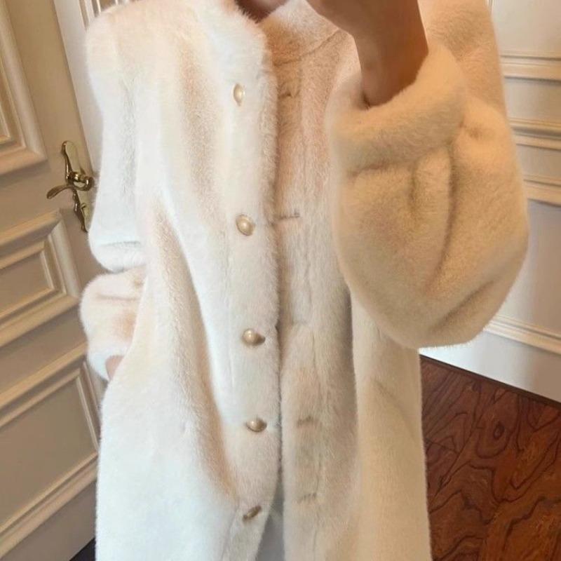 Winter new imitation mink velvet fur coat thickened loose lamb fur integrated long coat women