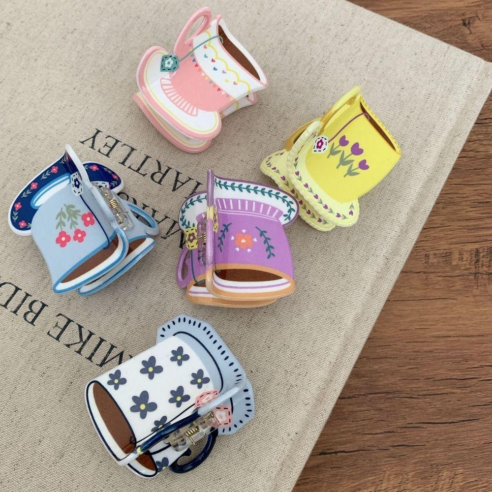 Cute Coffee Cup Hair Clip Flower Small Hair Claw Personalized Acetate Hair Claw  Daily