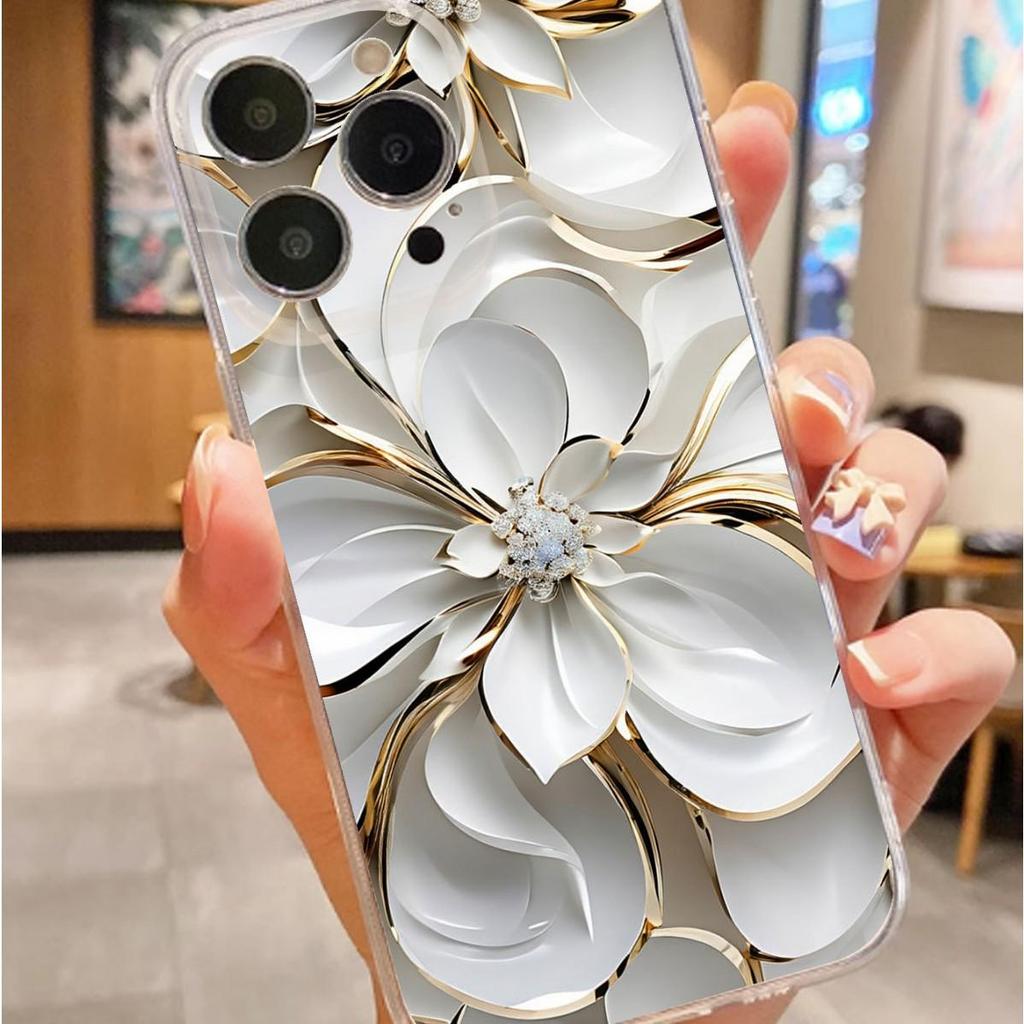 Large Floral Drop-Resistant Clear Case for iPhone Pro Max 14/15/16/17 Series