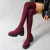 Fashion Chunky Heel Over The Knee Boots Women Plus Size 35-42 Stretch Knitted Sock Boots Woman Non Slip High Heels Long Botas