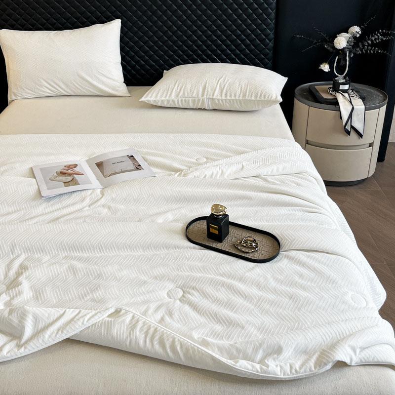 Jacquard Bamboo Cooling Summer Quilt for Queen King Bed Silky Air Condition Comforter Lightweight Cooled Blanket Anti-Mite Soft